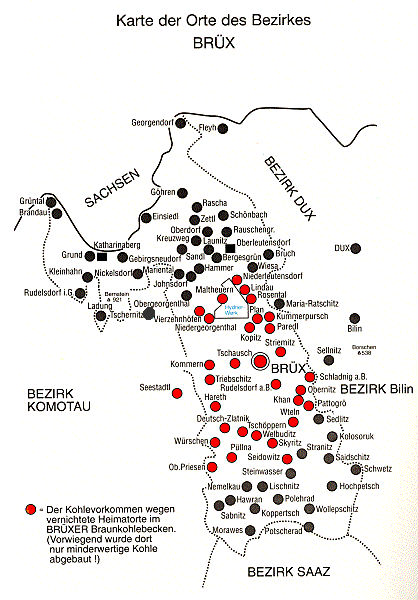 Ortskarte des Gerichtsbezirks Brüx